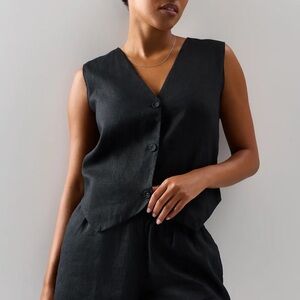 Quince 100% European Linen Vest‎ in Black Size Large